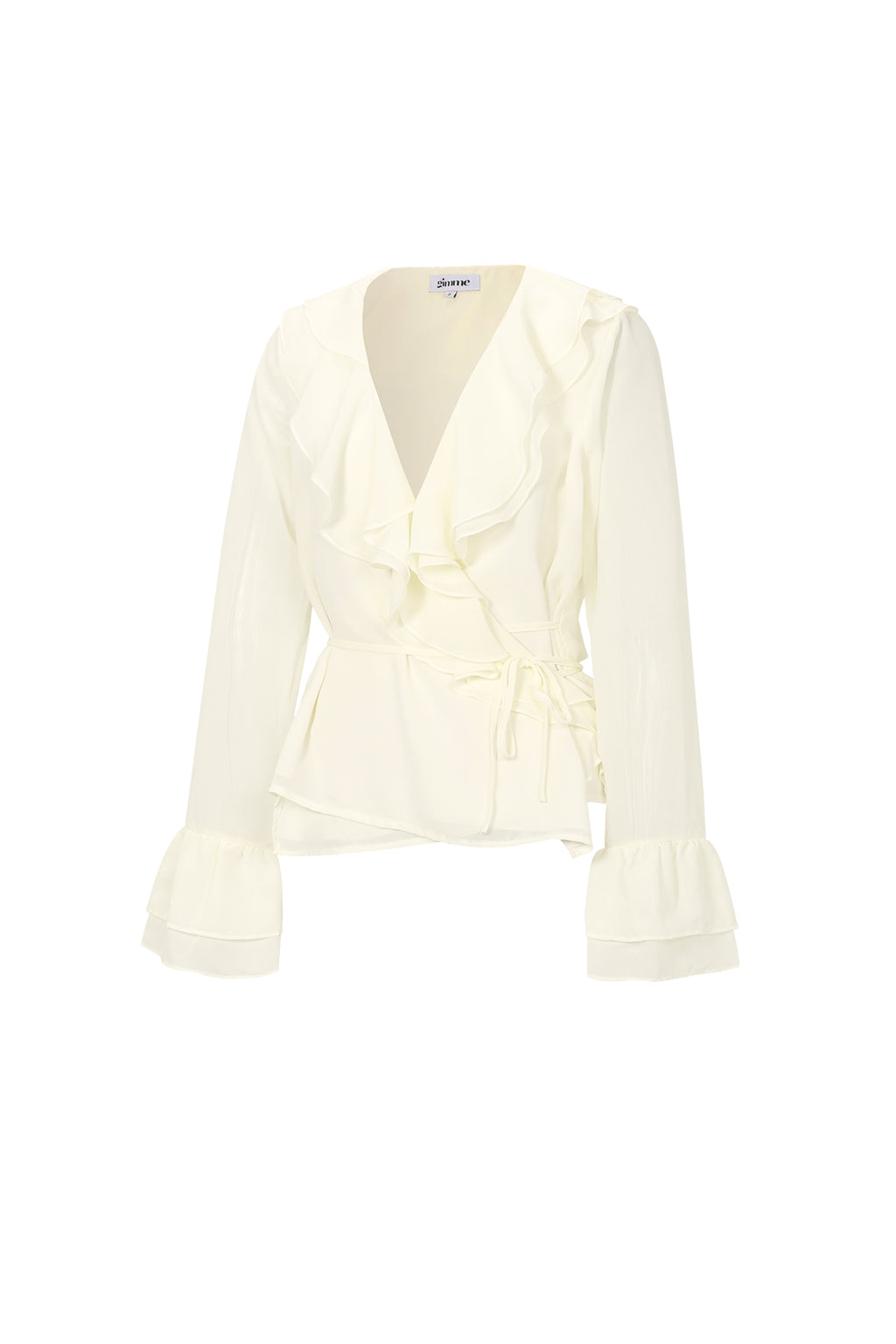 Langarmshirt mit Rüschen – Satin-Wickelbluse