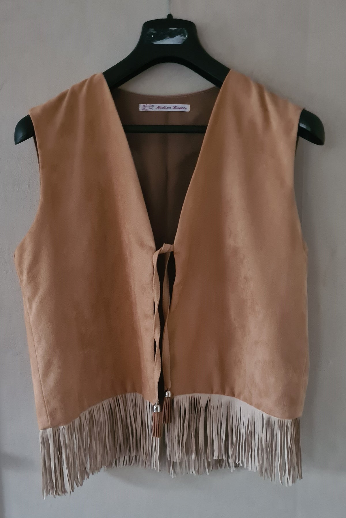 Wildleder-Damenweste mit Fransen | Camel Western-Look