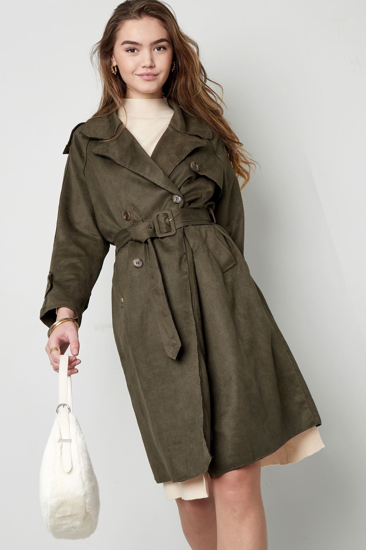 Klassieke Dames Trenchcoat met Dubbele Knopen & Afneembare Riem