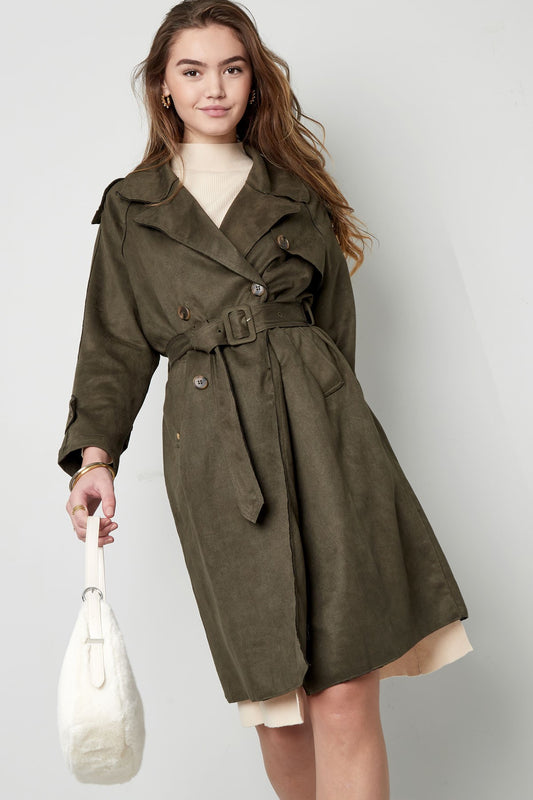 Classic Women's Double-Breasted Trench Coat with Detachable Belt