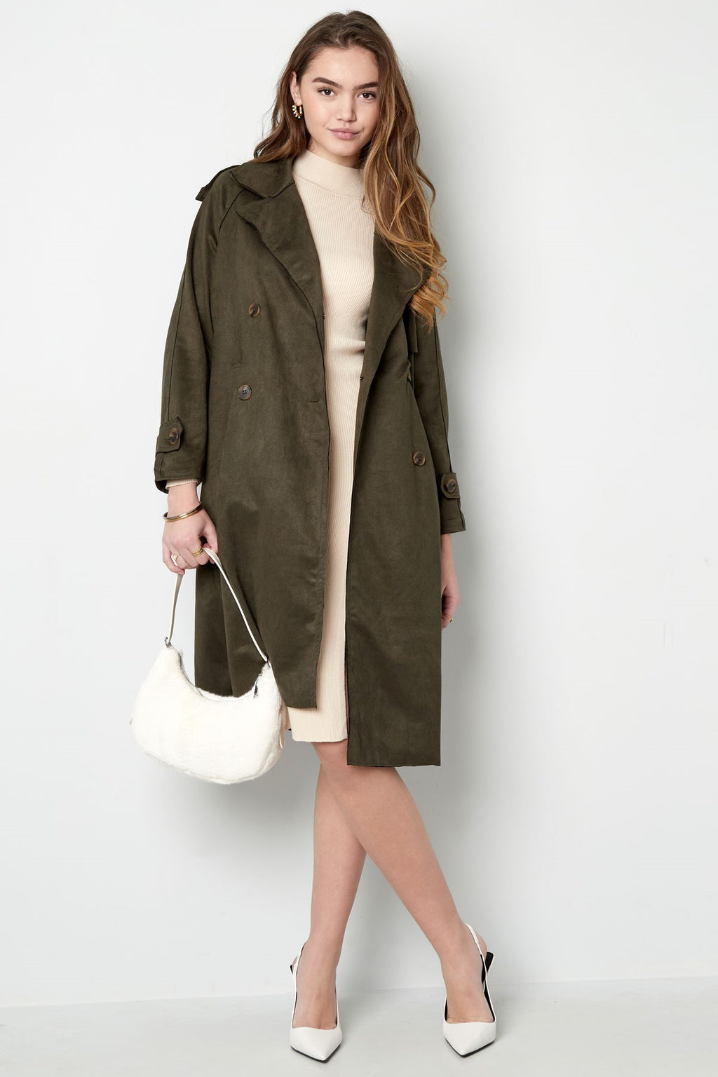 Klassischer Damen Trenchcoat mit Zweireiher & Abnehmbarem Gürtel