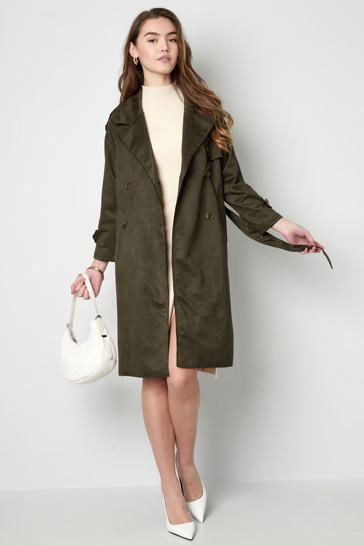 Klassischer Damen Trenchcoat mit Zweireiher & Abnehmbarem Gürtel