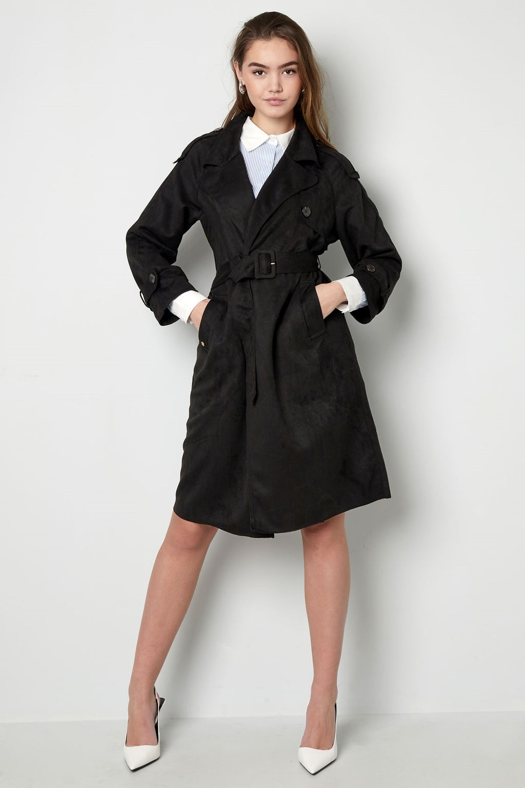 Klassischer Damen Trenchcoat mit Zweireiher & Abnehmbarem Gürtel