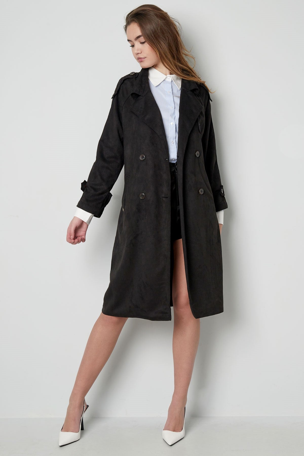 Klassischer Damen Trenchcoat mit Zweireiher & Abnehmbarem Gürtel