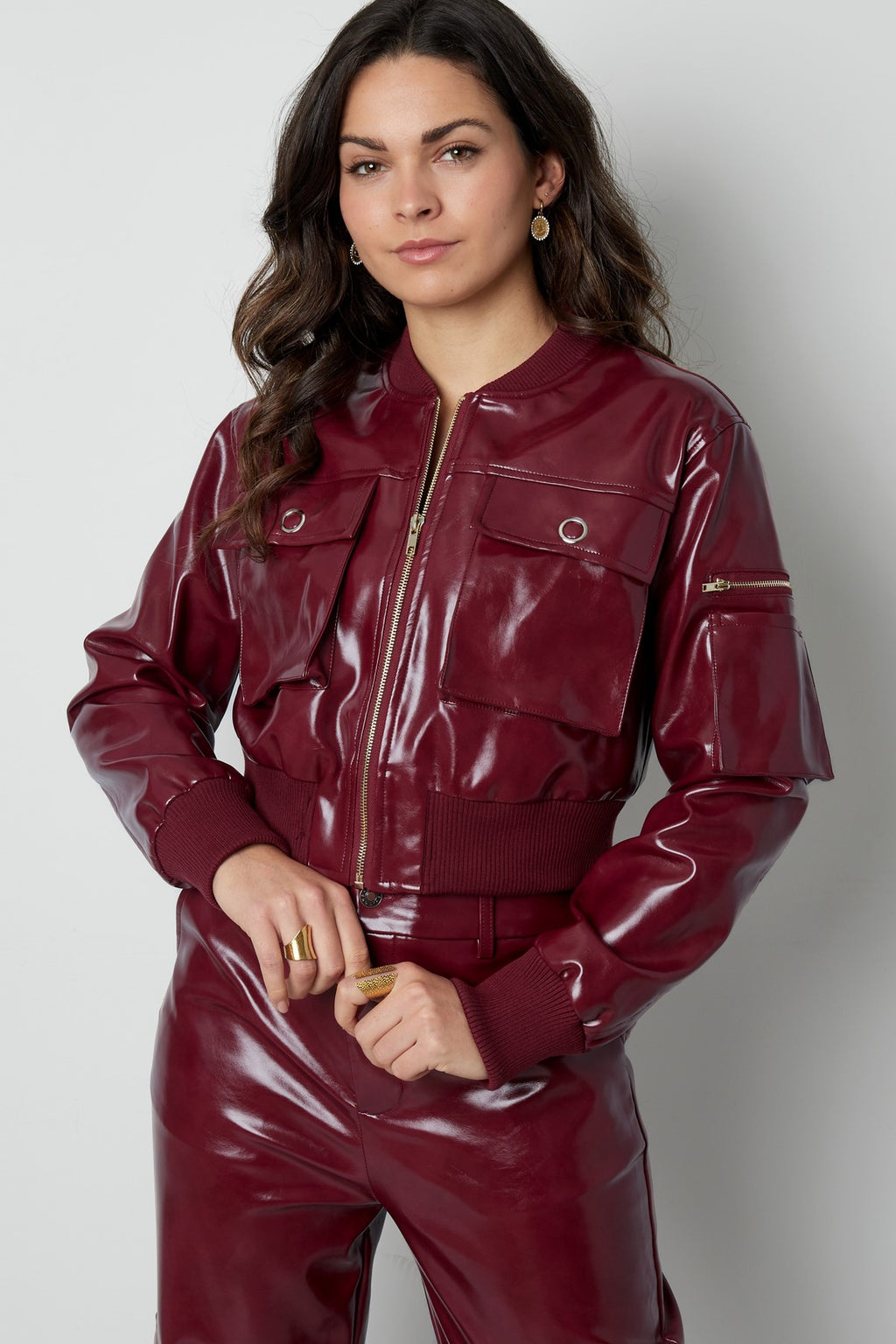 PU short bomber jacket sporty