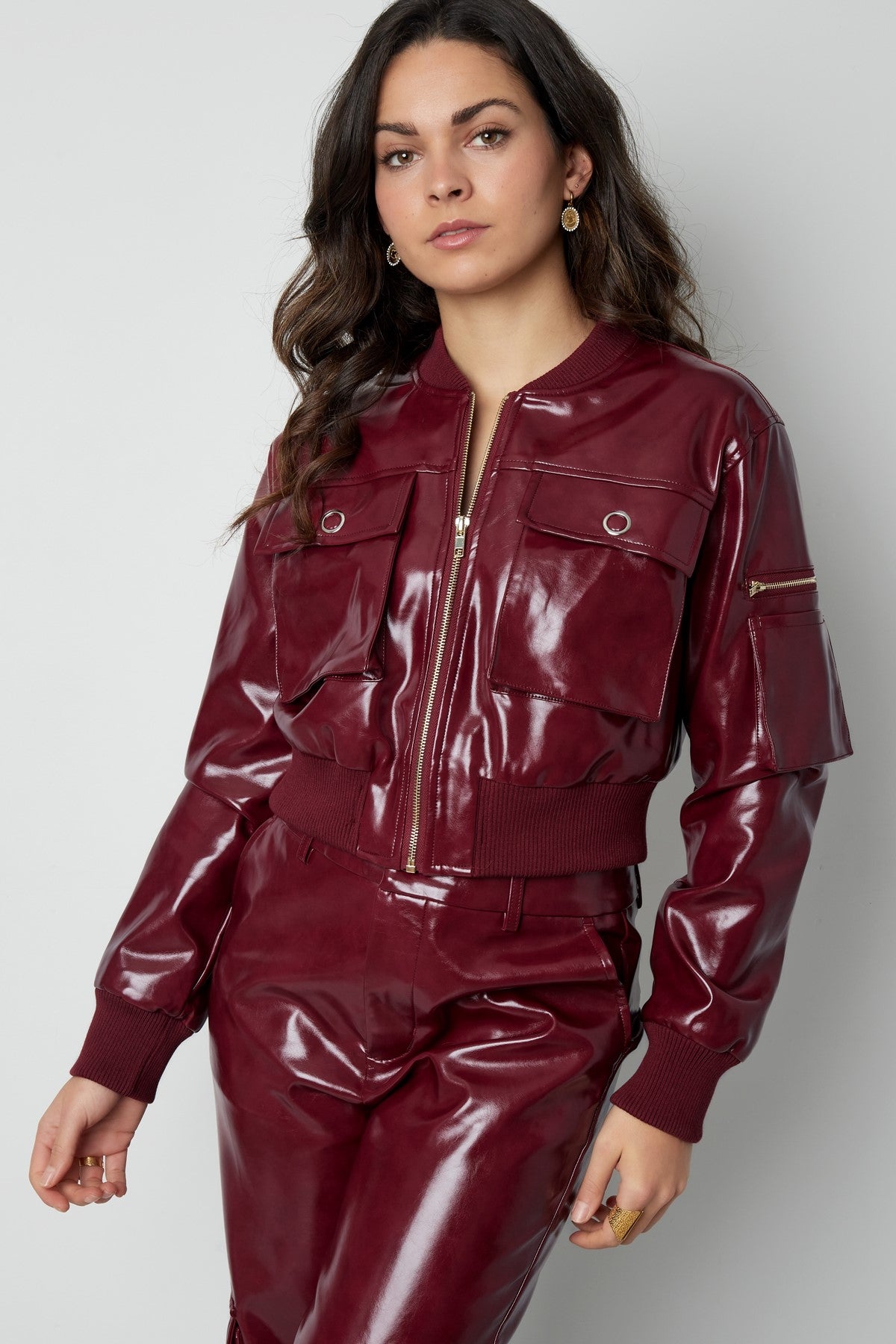 PU short bomber jacket sporty
