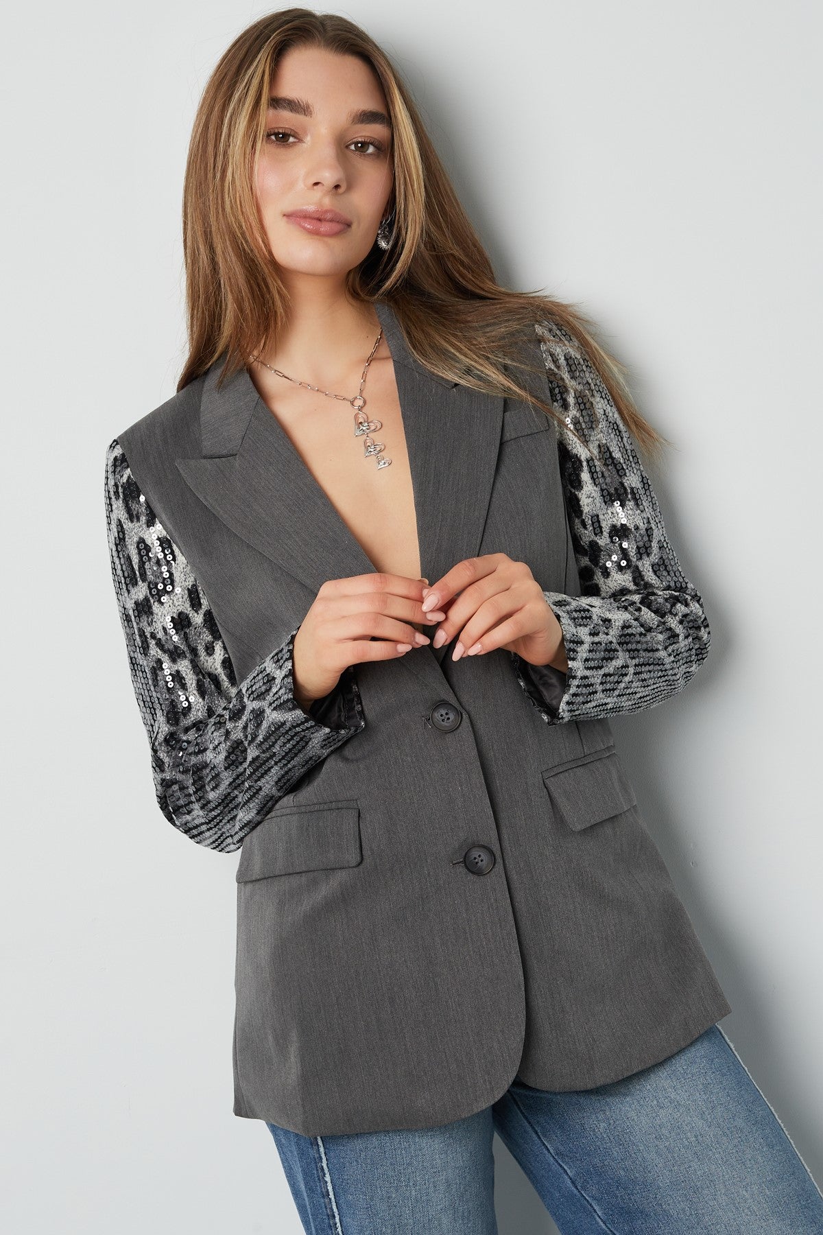 Blazer panterprint glitter mouw