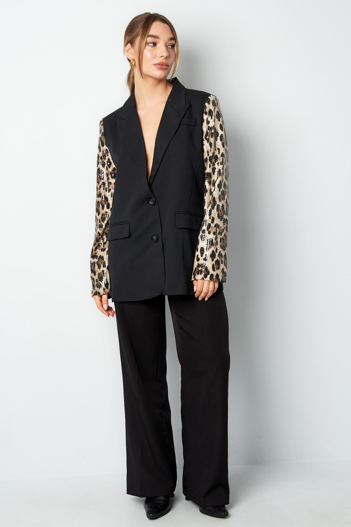 Blazer met Luipaardprint Pailletten Mouwen | Dames