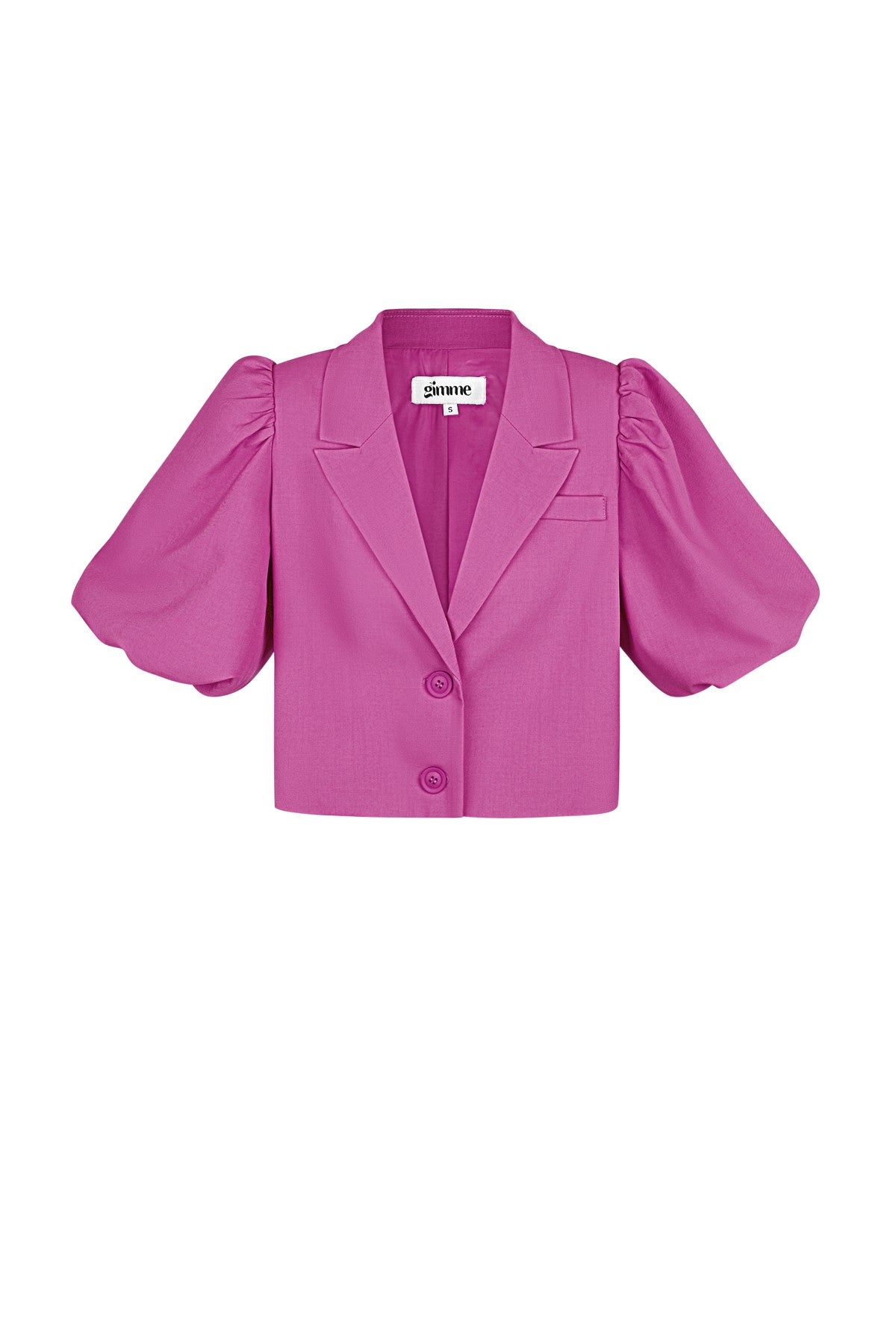 Dames Cropped Blazer met Puff Sleeves | Groen, Beige & Fuchsia