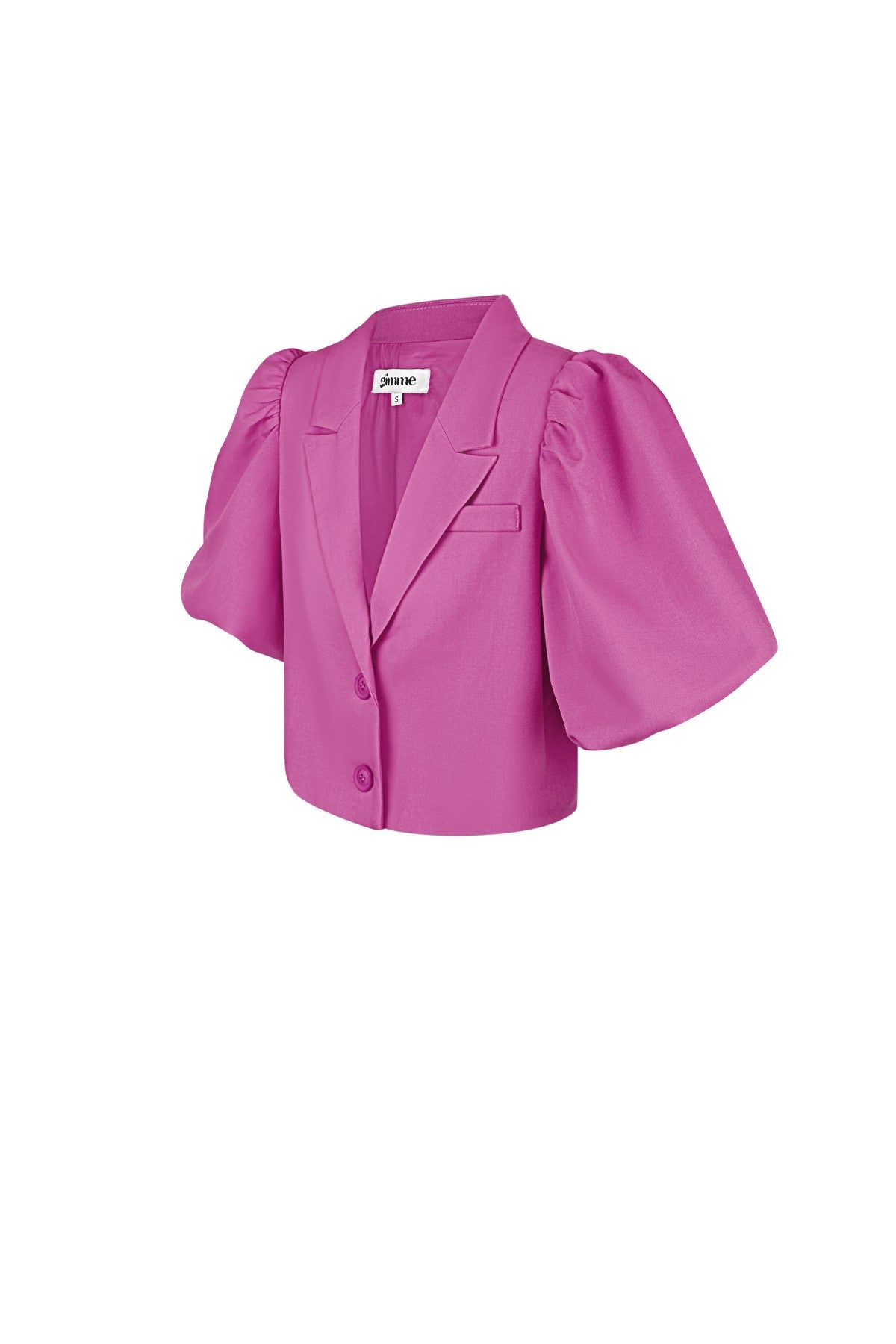 Dames Cropped Blazer met Puff Sleeves | Groen, Beige & Fuchsia