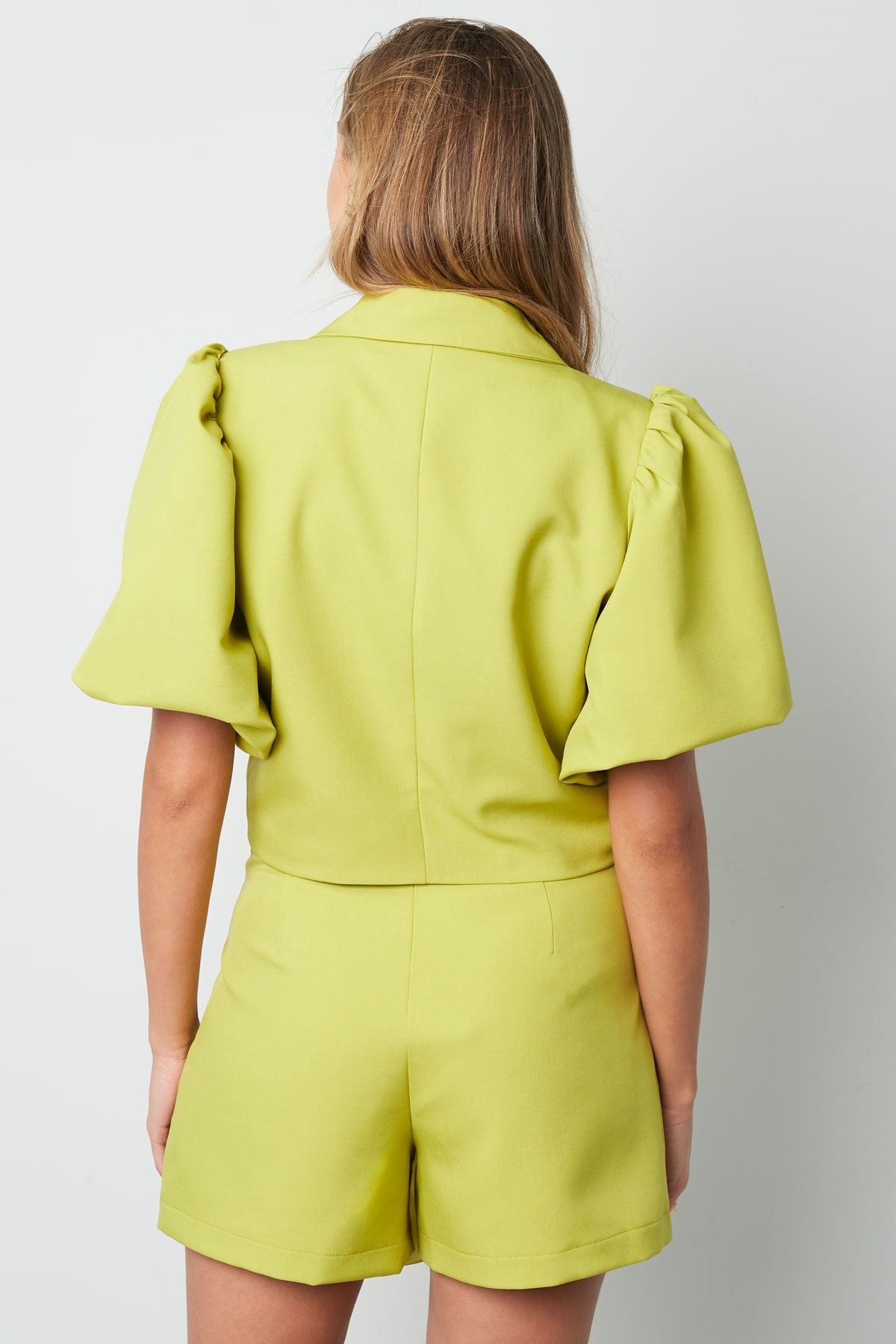 Dames Cropped Blazer met Puff Sleeves | Groen