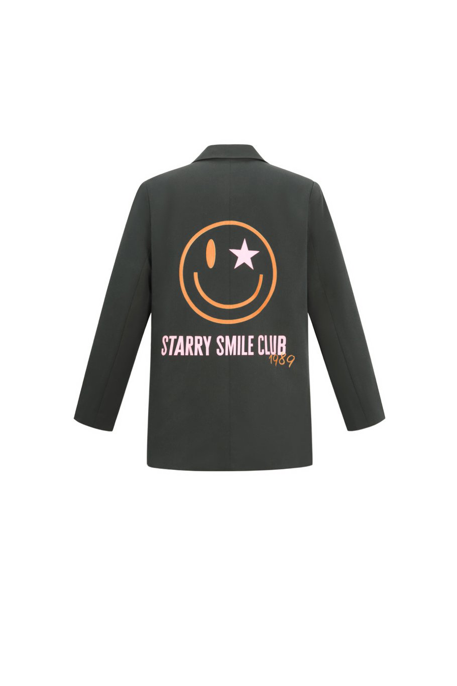 Smile Blazer met Smiley Print | Gevoerd | Grijs & Marineblauw | Maten S, M & L