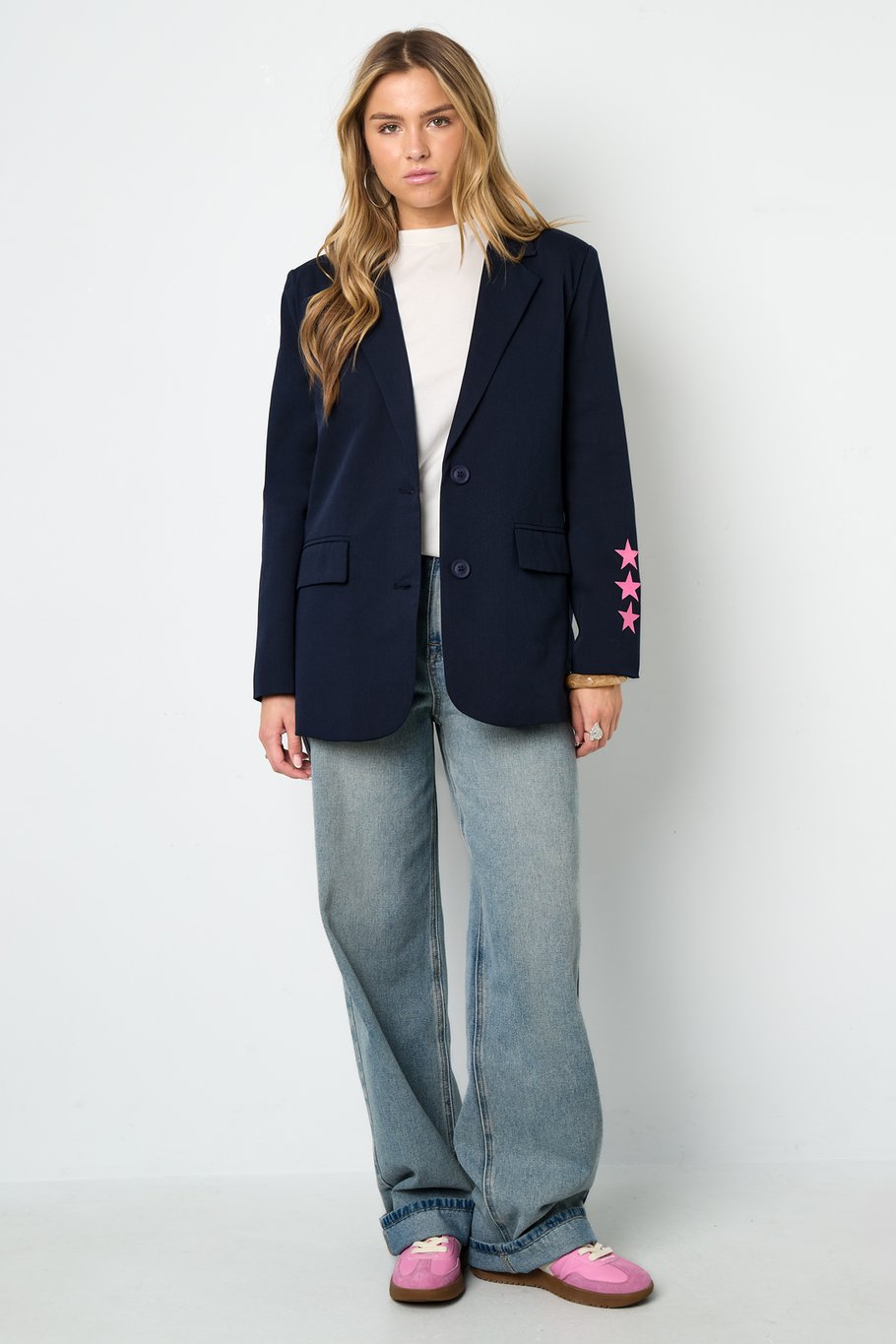 Smile Blazer met Smiley Print | Gevoerd | Grijs & Marineblauw | Maten S, M & L
