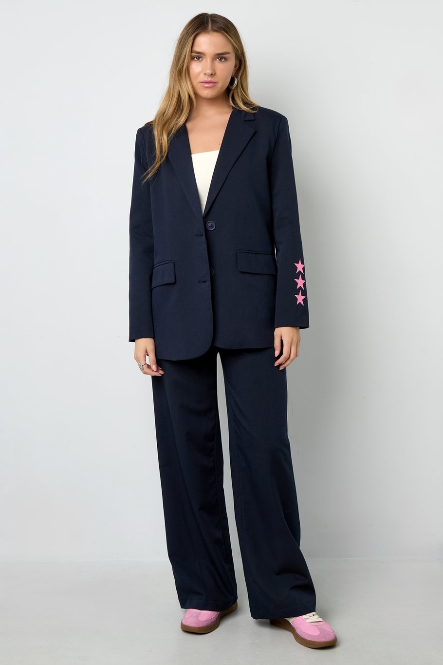 Smile Blazer met Smiley Print | Gevoerd | Grijs & Marineblauw | Maten S, M & L