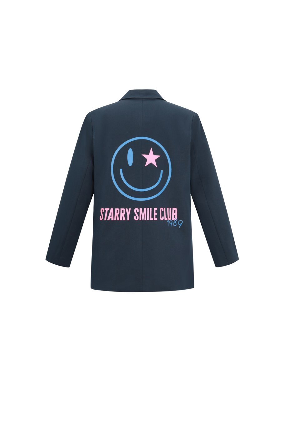 Smile Blazer met Smiley Print | Gevoerd | Grijs & Marineblauw | Maten S, M & L