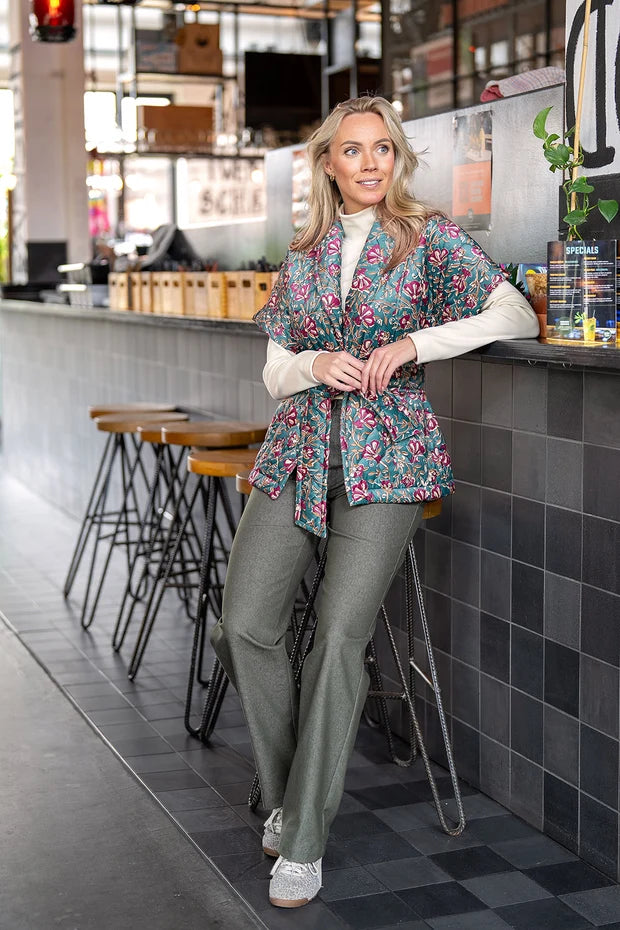 Velvet Women's Waistcoat with Floral Print