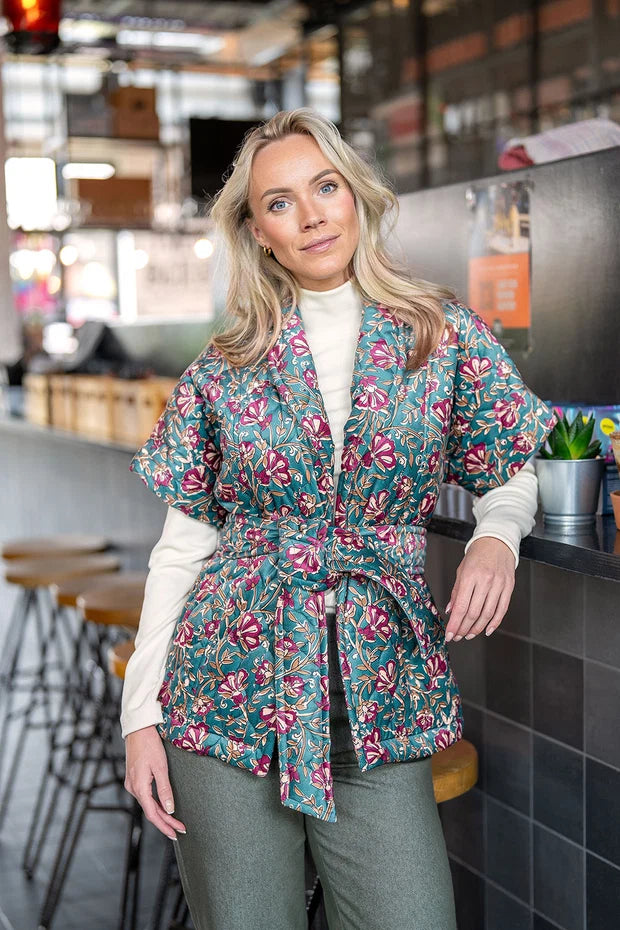 Samt-Weste für Damen mit Blumenmuster