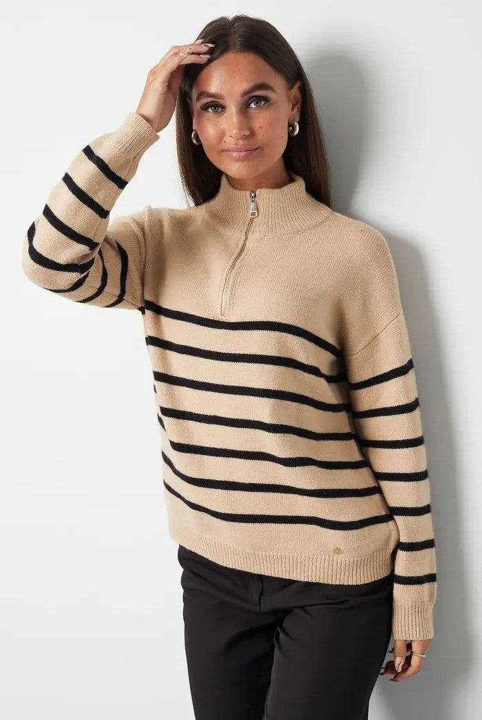 Damen Strickpullover mit Streifen & Reißverschluss | Herbst/Winter