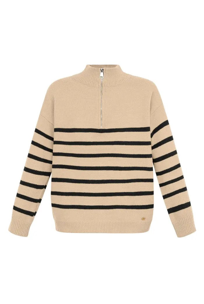 Dames Gebreide Trui met Strepen & Rits | Herfst/Winter