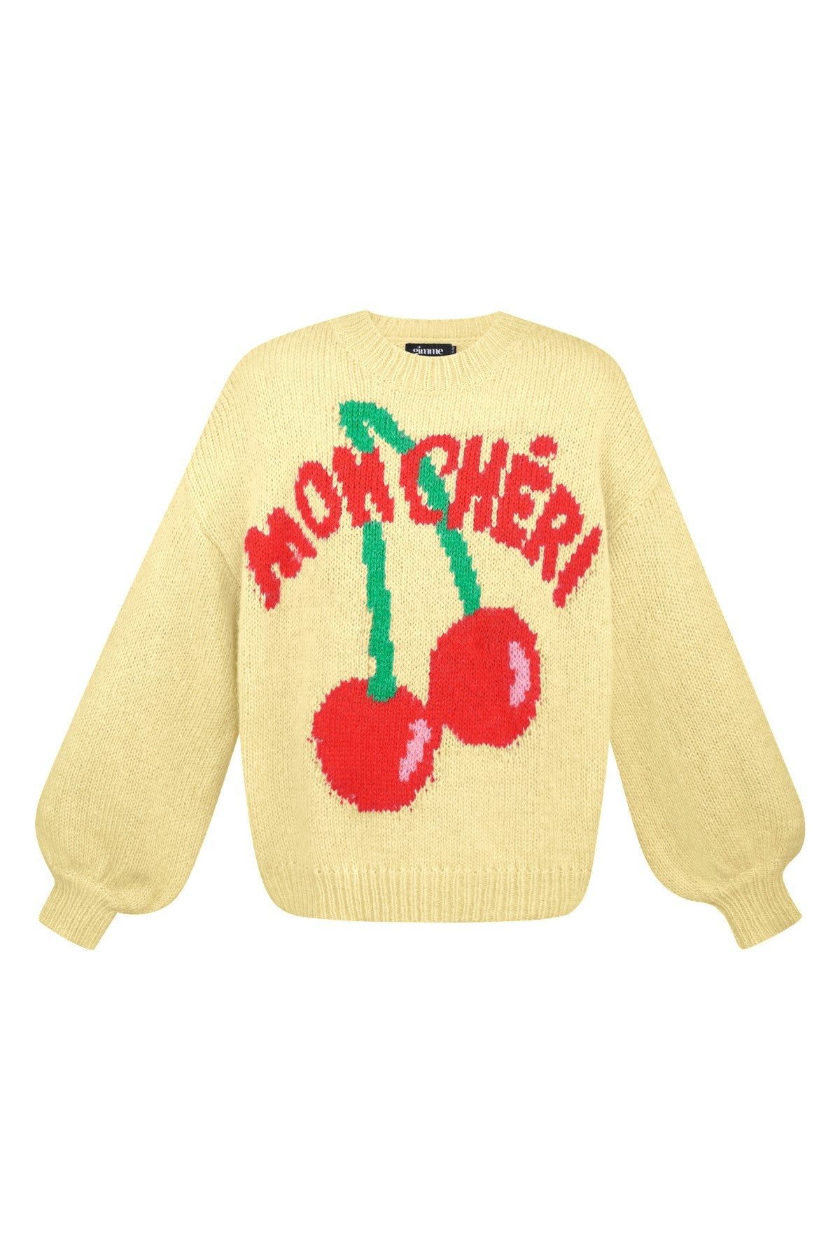 Mon Cheri Oversized Trui – Kersprint | Gebreid Nylon | Rood, Geel, Blauw & Beige | S/M & L/XL