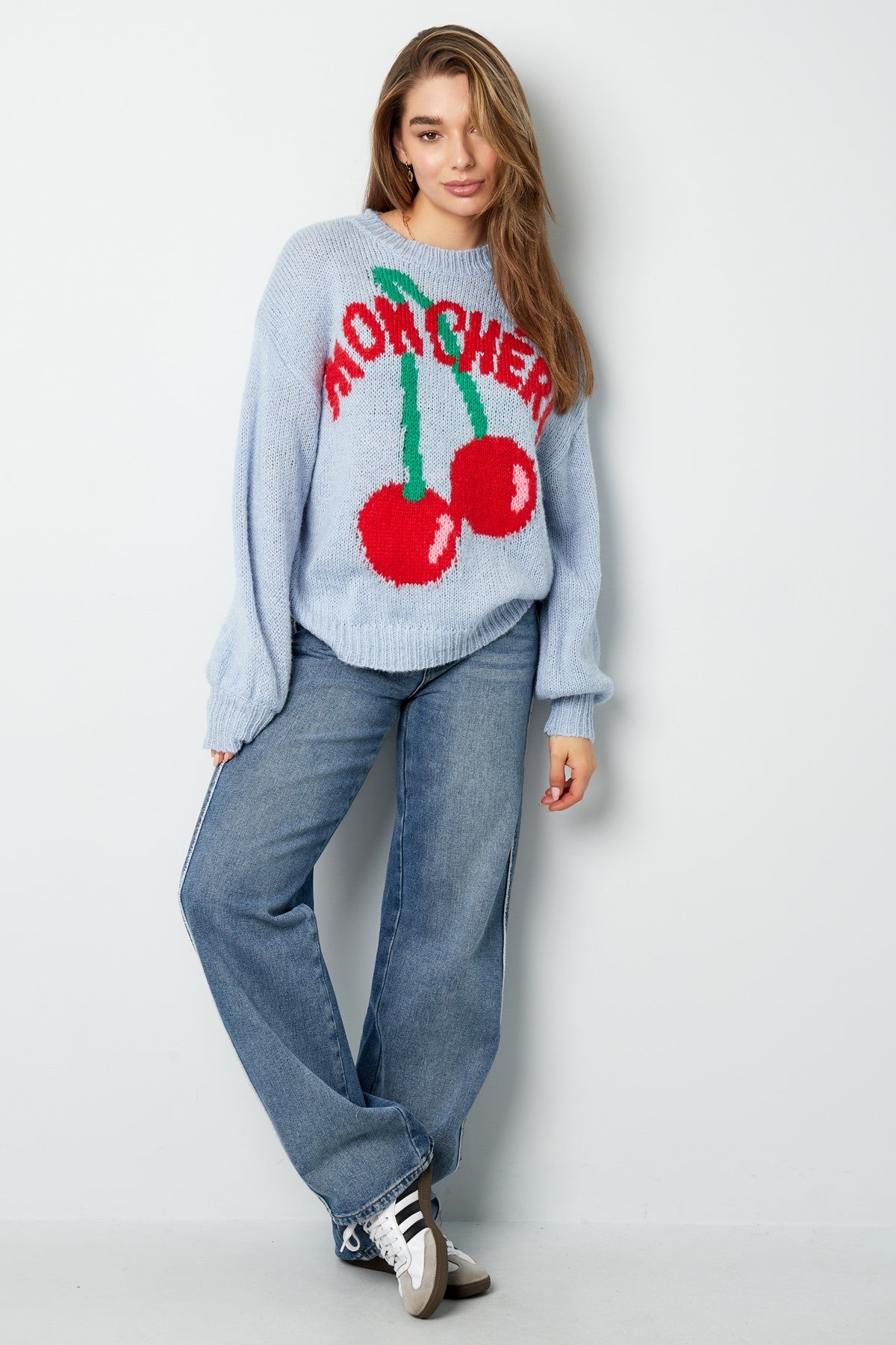 Mon Cheri Oversized Sweater – Cherry Print | Knitted Nylon | Red, Yellow & Blue | S/M & L/XL