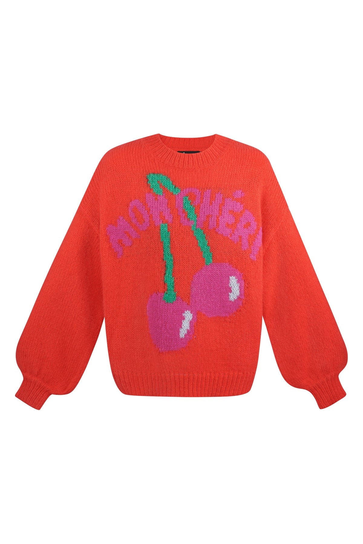 Mon Cheri Oversized Trui – Kersprint | Gebreid Nylon | Rood, Geel, Blauw & Beige | S/M & L/XL