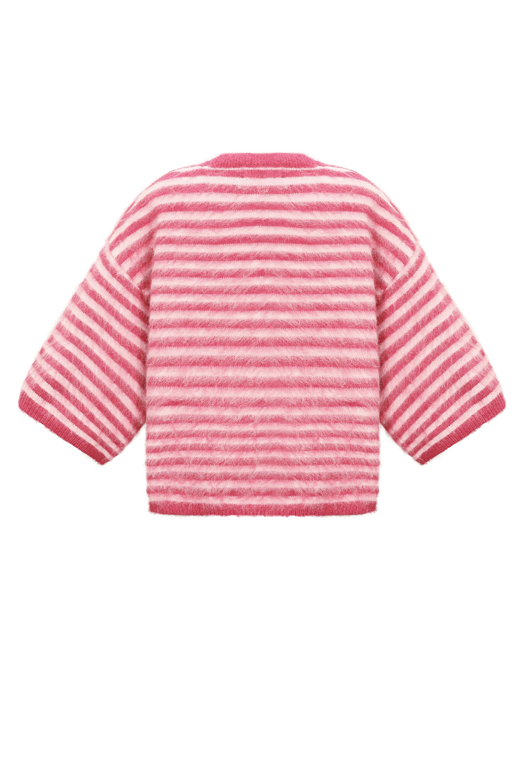 Striped knitted women's sweater with a round neck