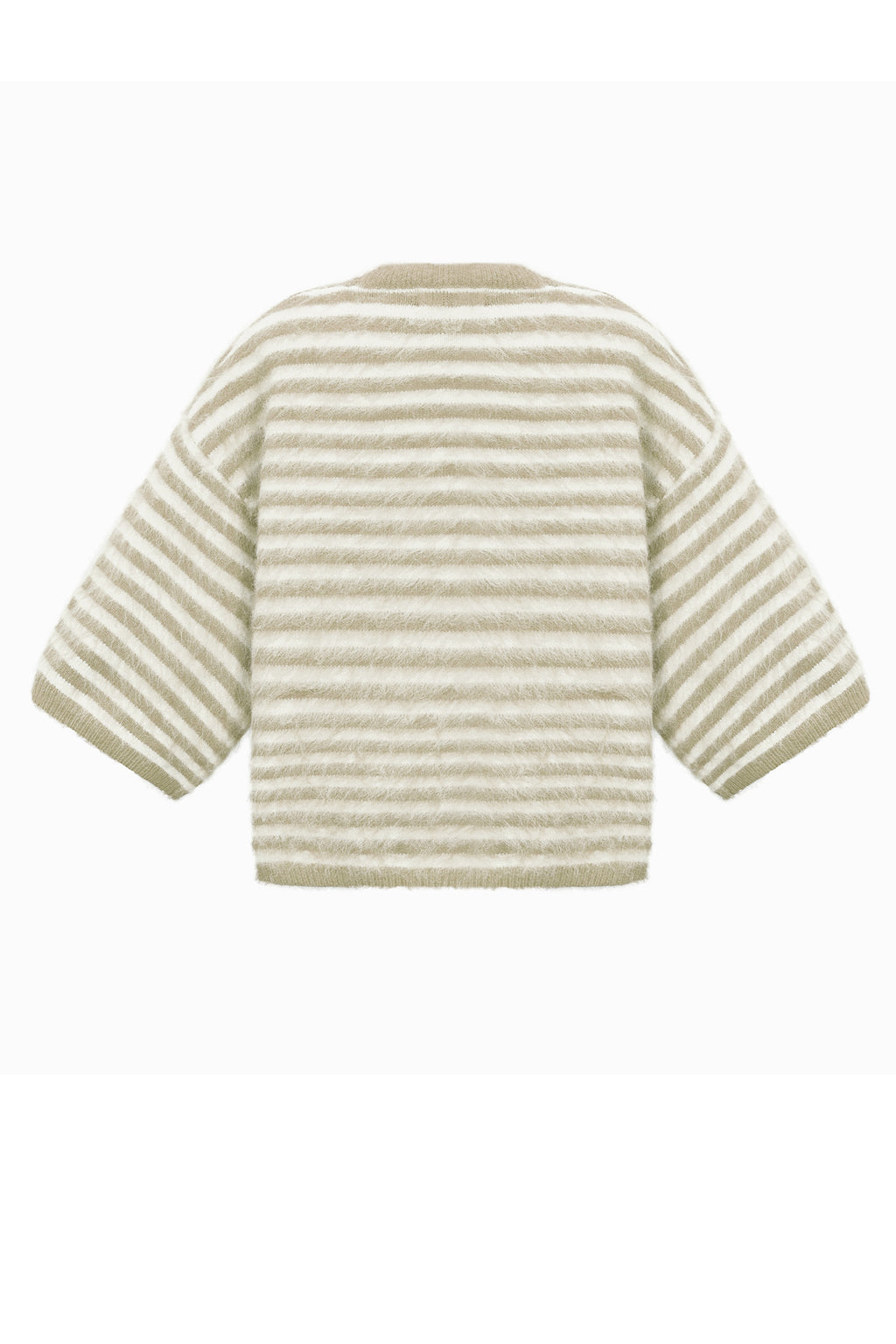 Striped knitted women's sweater with a round neck