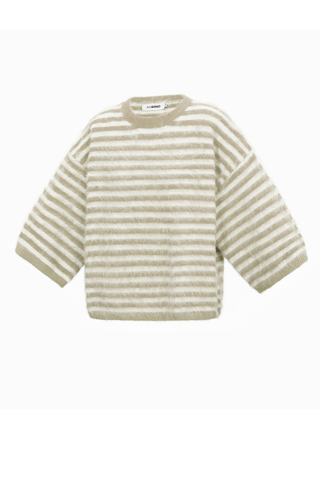 Striped knitted women's sweater with a round neck