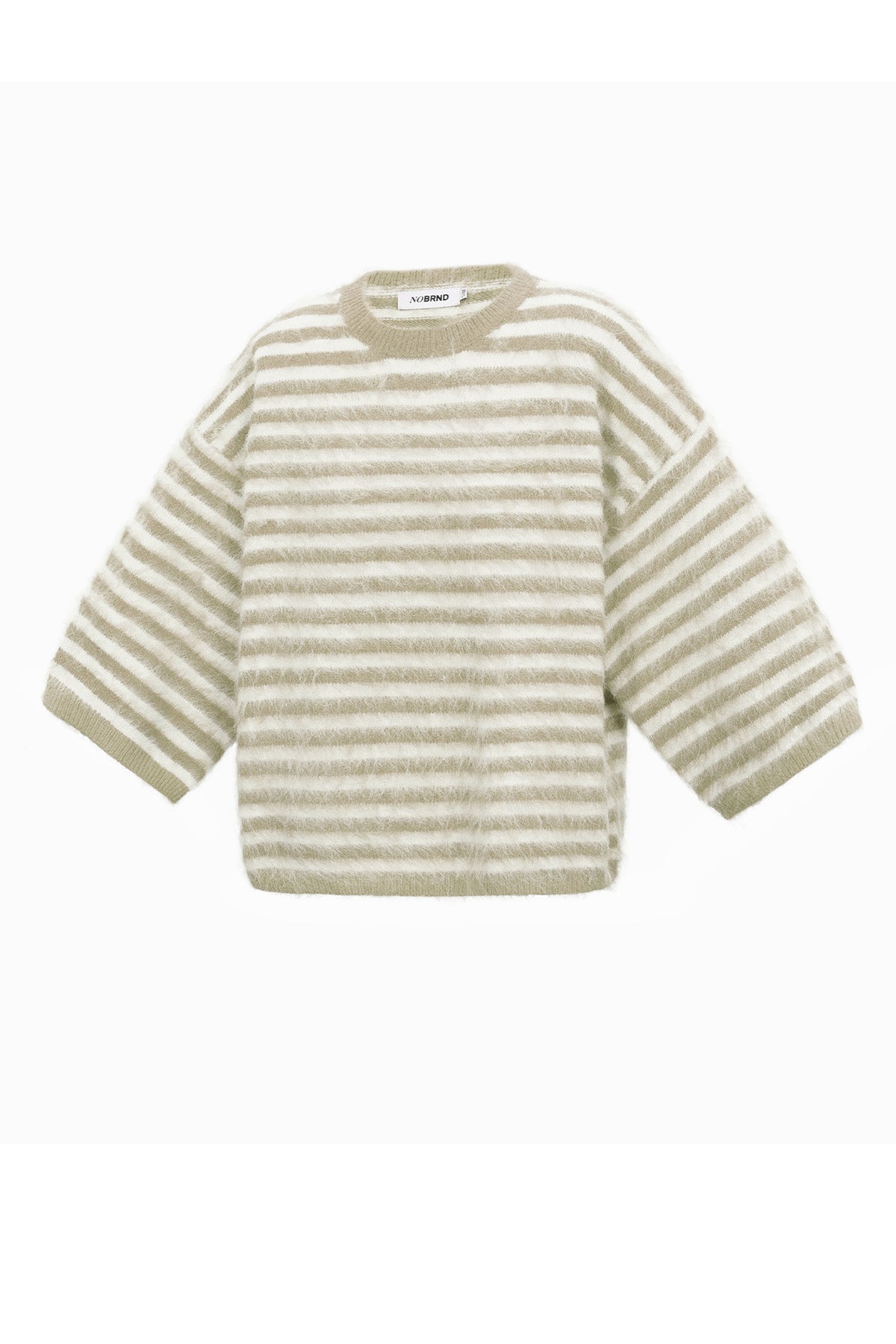 Striped knitted women's sweater with a round neck
