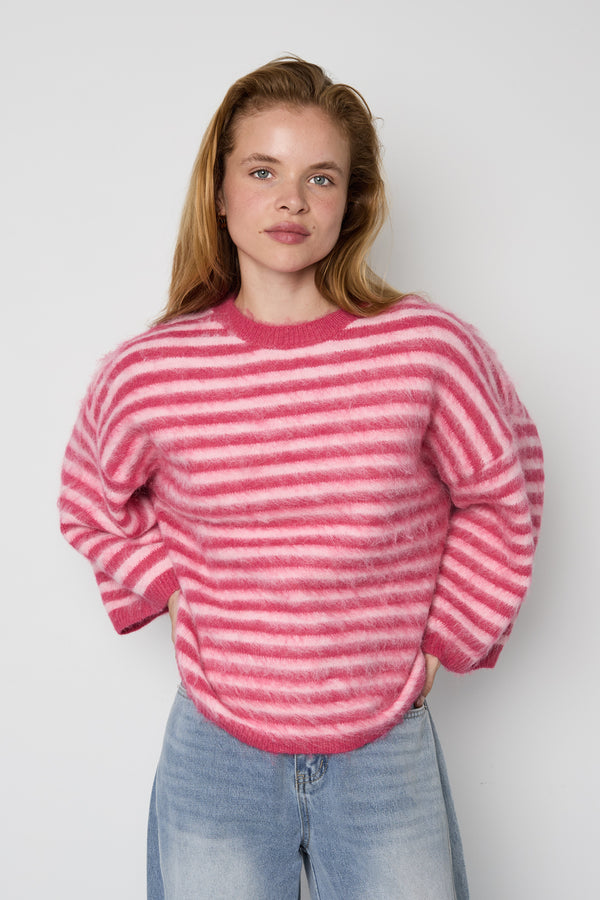 Gestreifter Damen-Strickpullover mit Rundhalsausschnitt