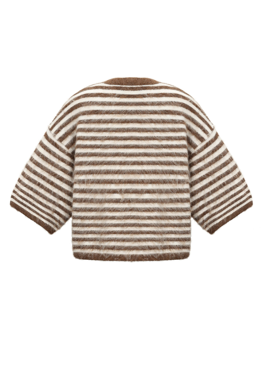 Striped knitted women's sweater with a round neck