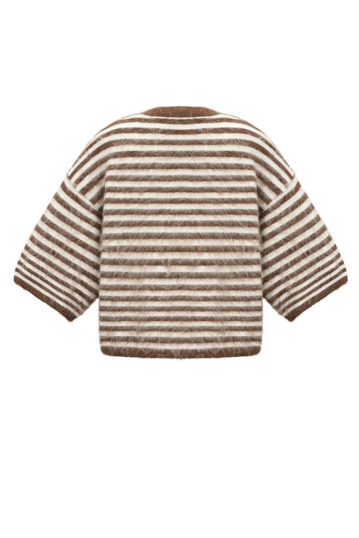 Striped knitted women's sweater with a round neck