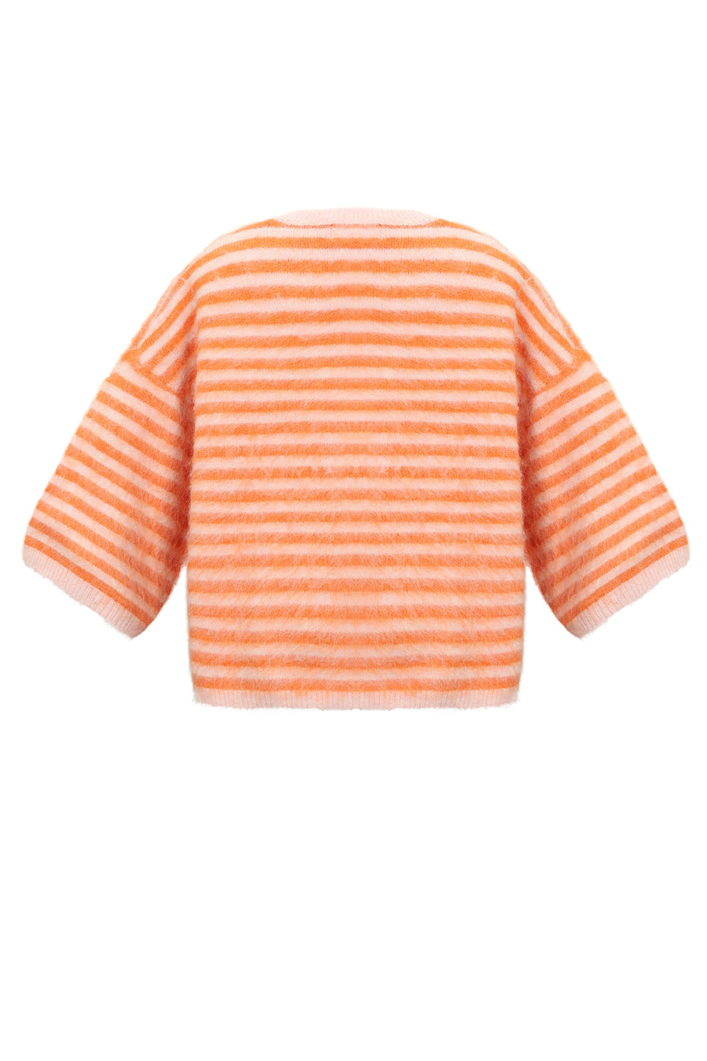 Striped knitted women's sweater with a round neck