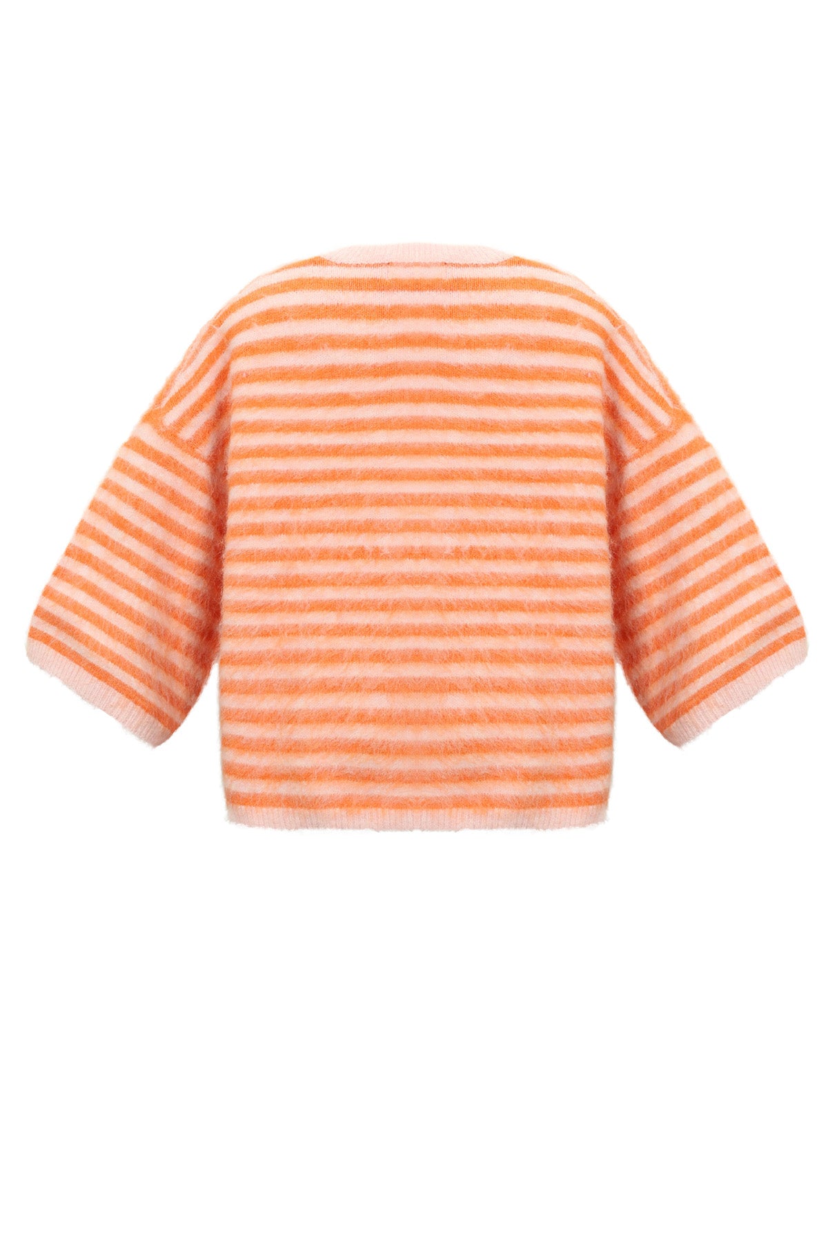Striped knitted women's sweater with a round neck