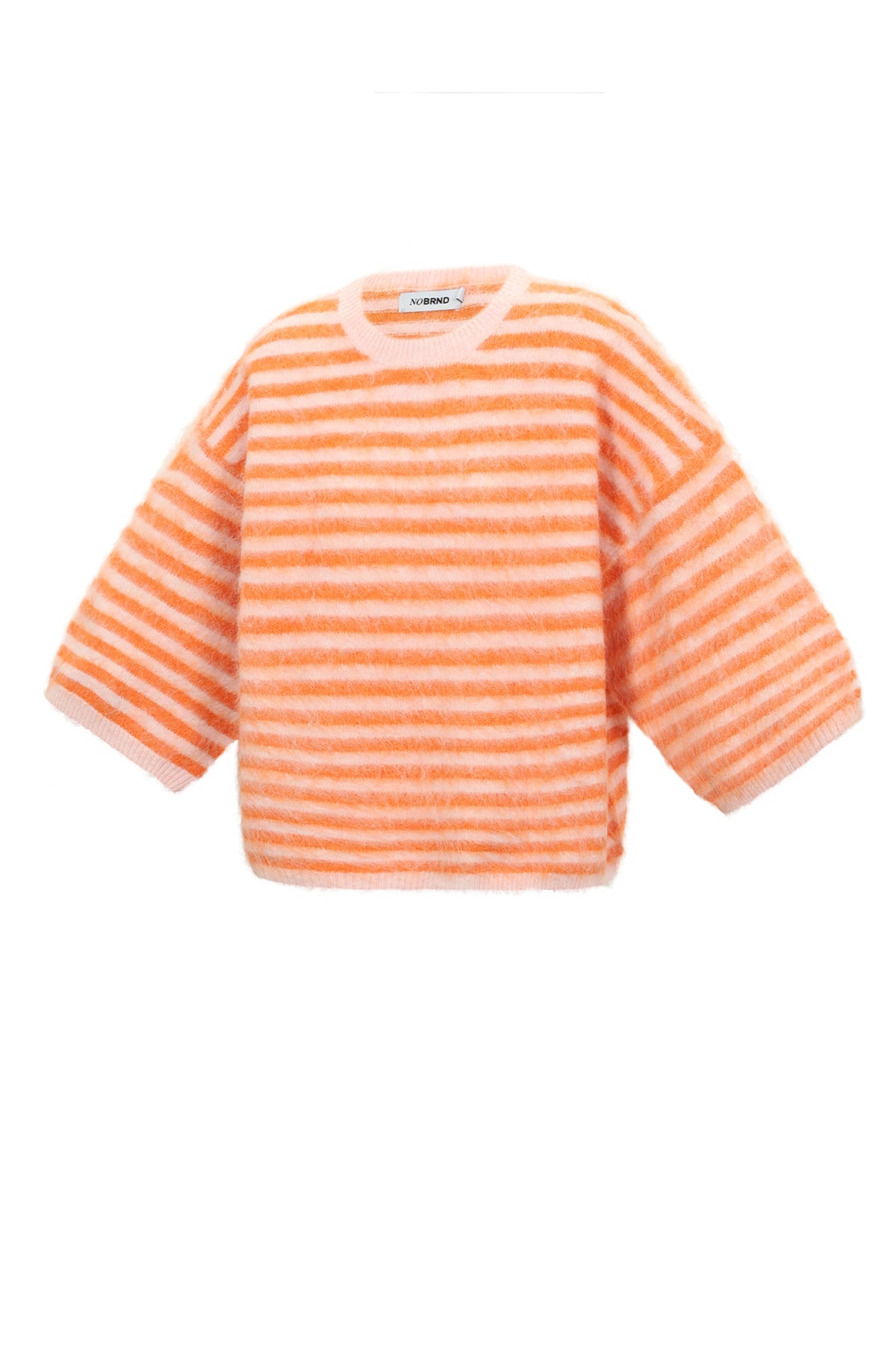 Striped knitted women's sweater with a round neck