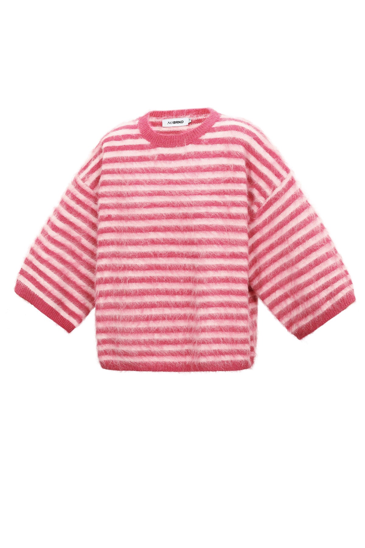 Striped knitted women's sweater with a round neck