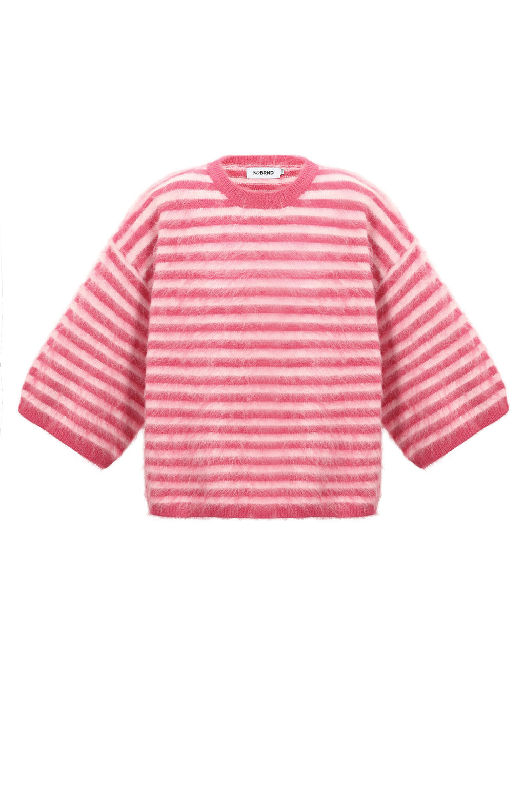 Striped knitted women's sweater with a round neck