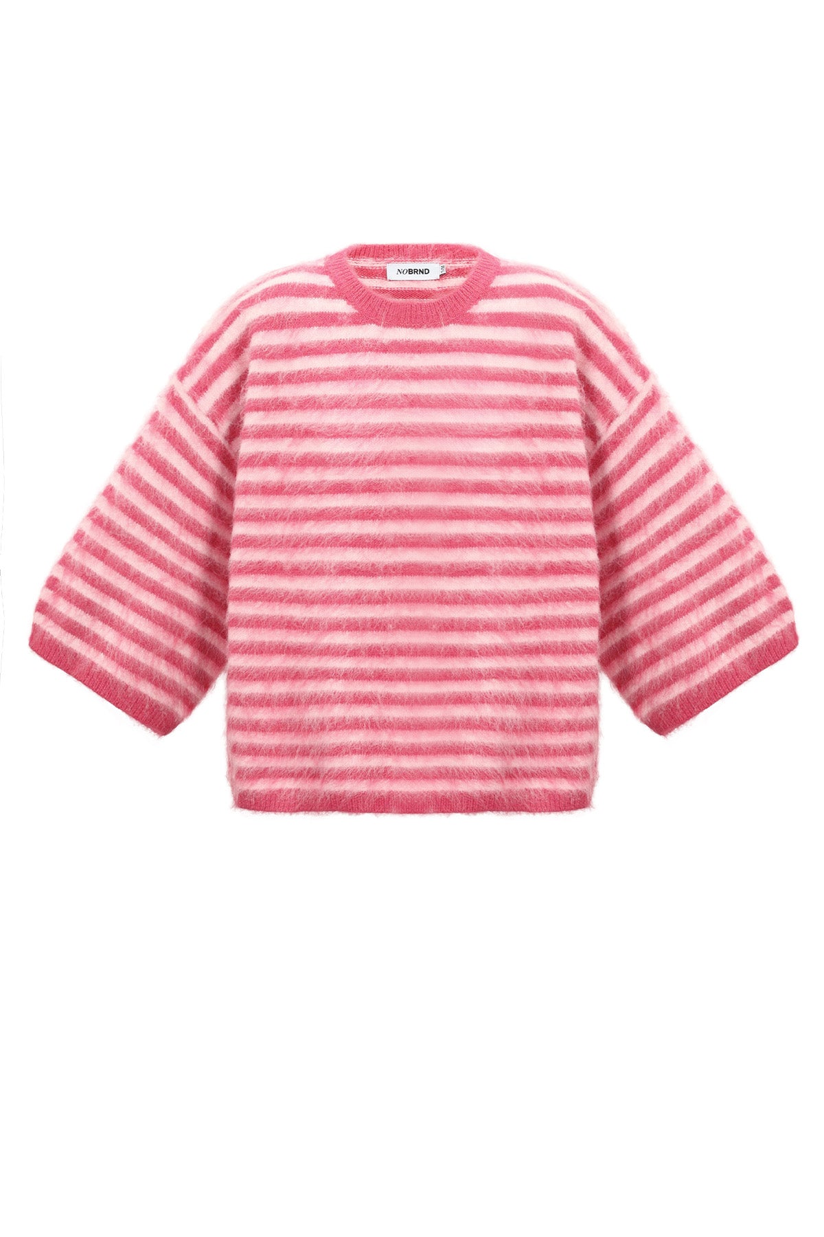 Striped knitted women's sweater with a round neck
