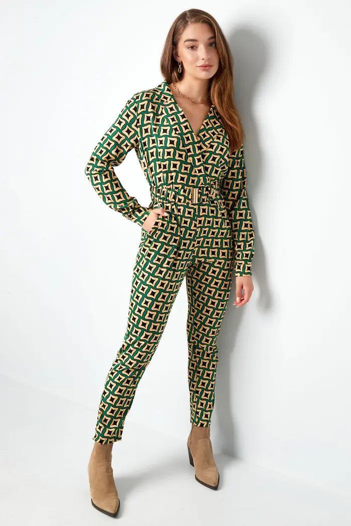Polyester vrouwen jumpsuit geometrische print