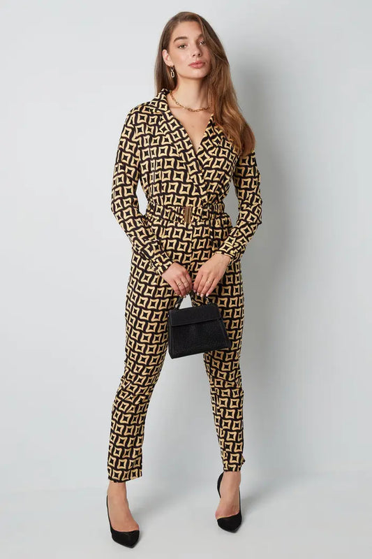 Polyester vrouwen jumpsuit geometrische print
