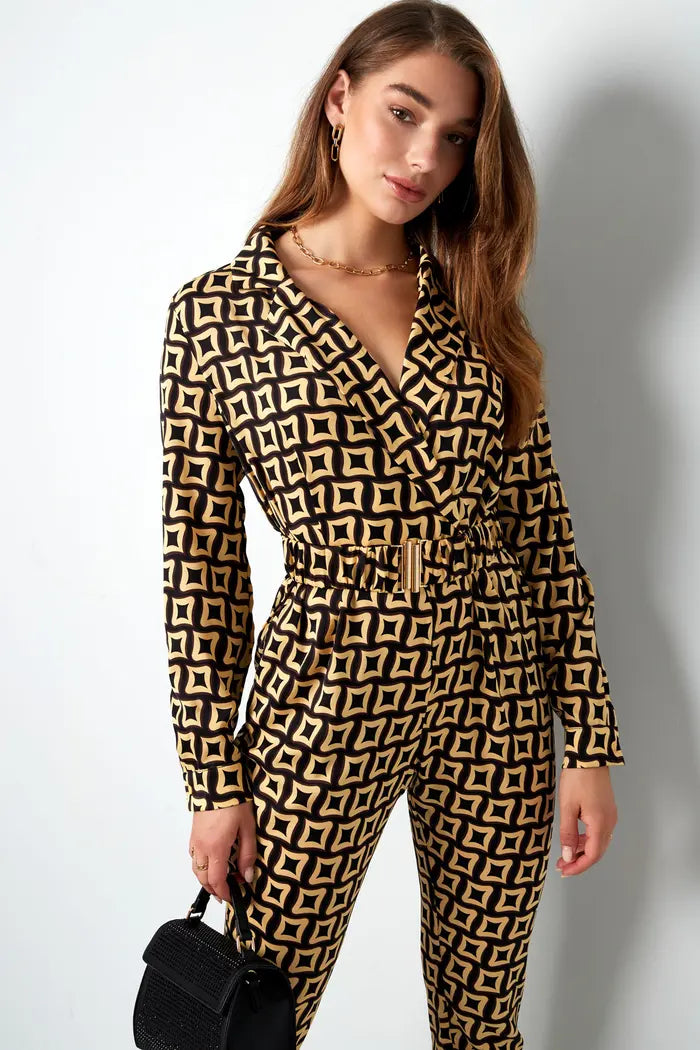 Polyester vrouwen jumpsuit geometrische print