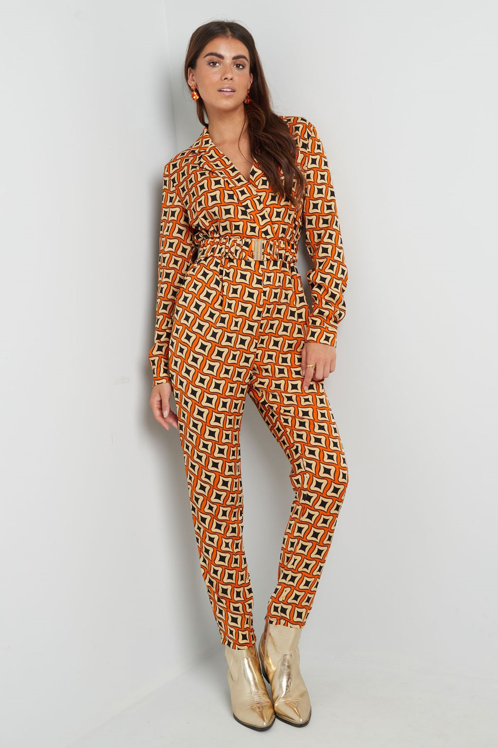 Polyester Damen Overall geometrischer Druck