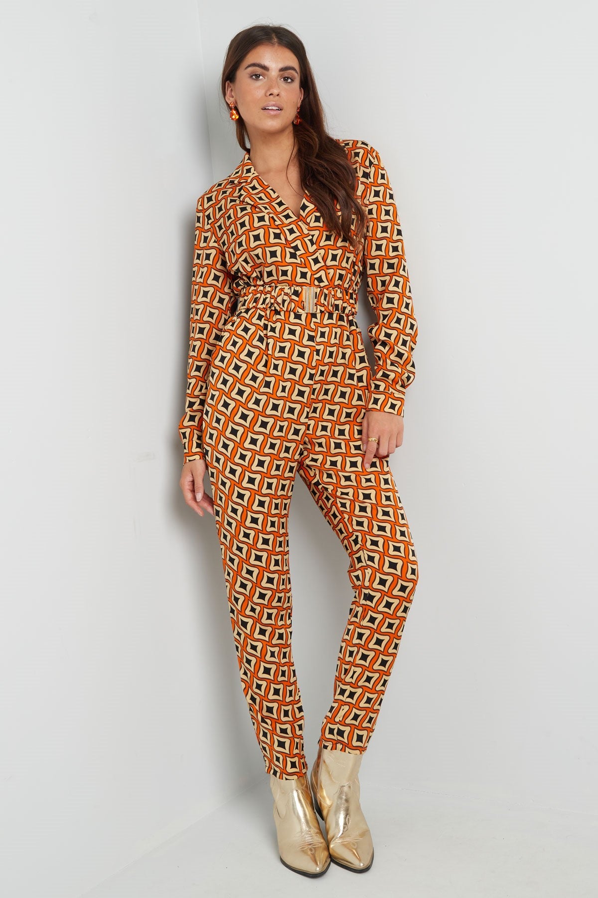 Polyester vrouwen jumpsuit geometrische print