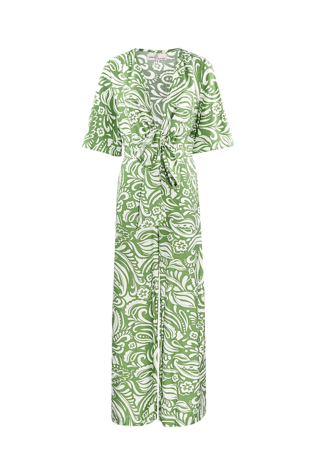 Jumpsuit met Geometrische Print | Wijde Mouwen & Pijpen | Groen, Zwart & Beige