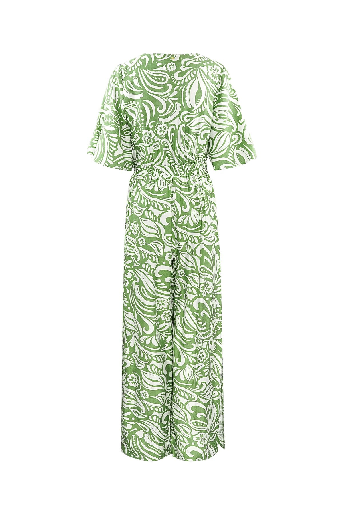 Jumpsuit met Geometrische Print | Wijde Mouwen & Pijpen | Groen, Zwart & Beige