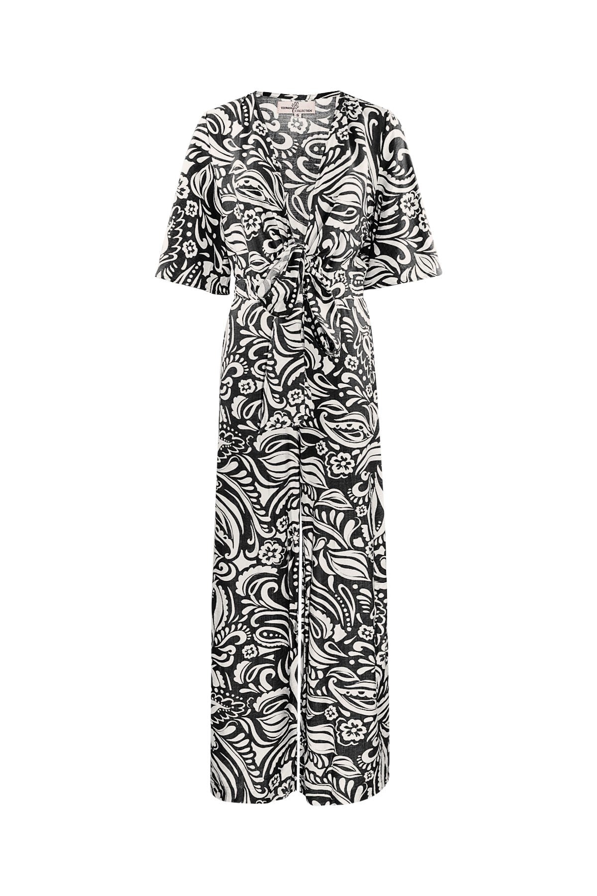 Jumpsuit met Geometrische Print | Wijde Mouwen & Pijpen | Groen, Zwart & Beige