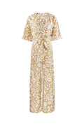 Jumpsuit with Geometric Print | Wide Sleeves & Legs | Green, Black & Beige