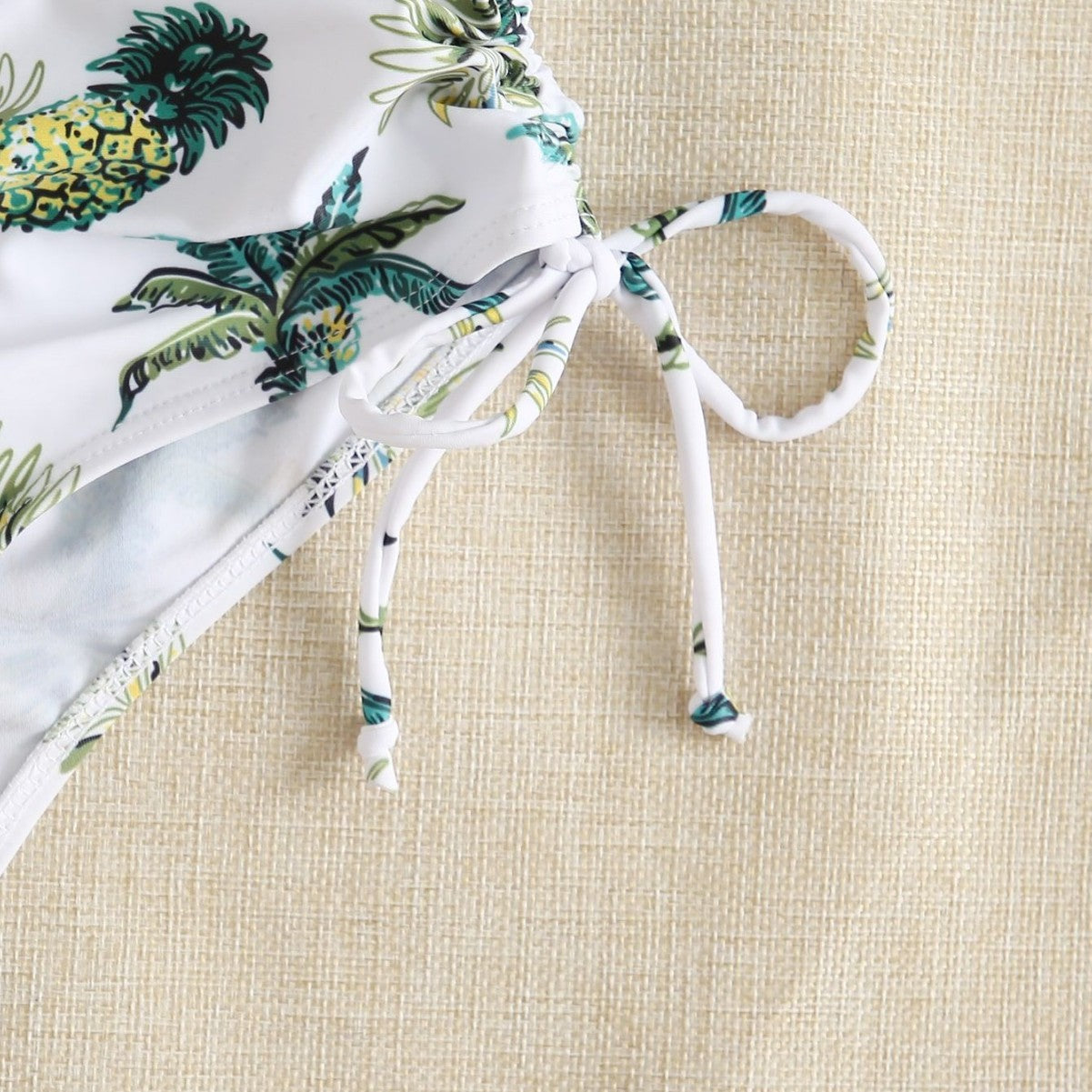 Grüner, transparenter Polyester-Bikini-Set mit Pflanzenprint