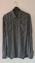 Herren-Langarmhemd – Diagonale Streifen | Grau/Blau/Braun
